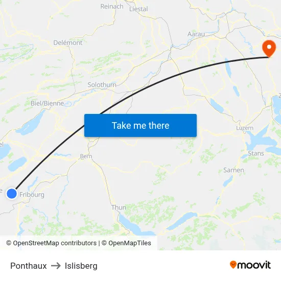 Ponthaux to Islisberg map