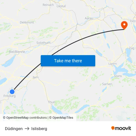 Düdingen to Islisberg map
