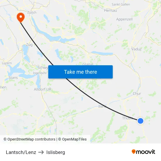 Lantsch/Lenz to Islisberg map