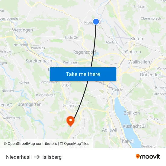 Niederhasli to Islisberg map