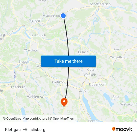 Klettgau to Islisberg map