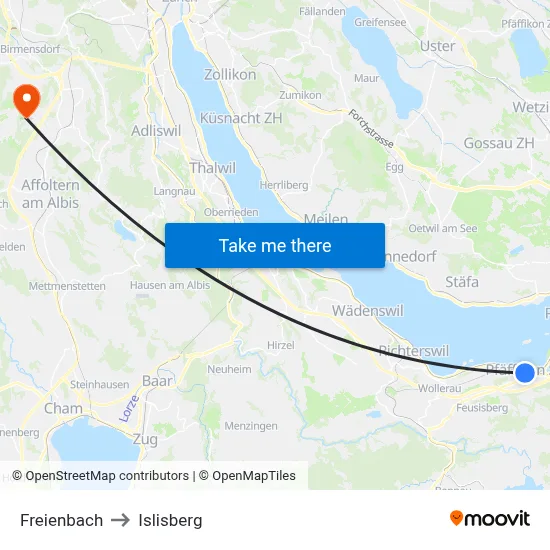 Freienbach to Islisberg map
