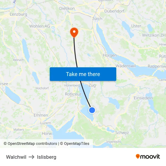 Walchwil to Islisberg map