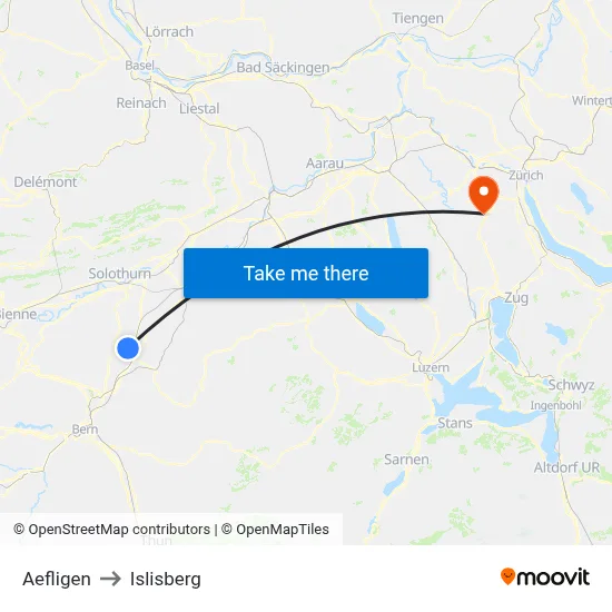 Aefligen to Islisberg map