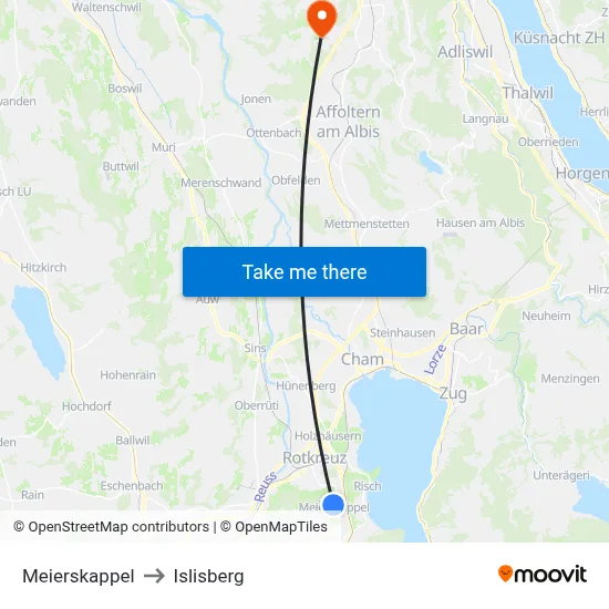 Meierskappel to Islisberg map