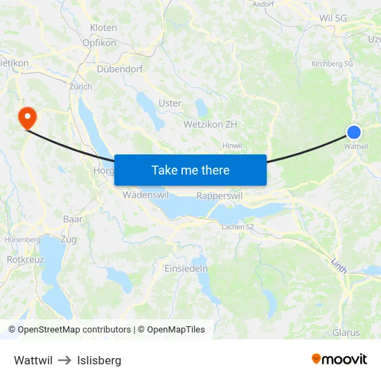 Wattwil to Islisberg map