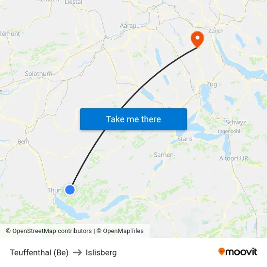 Teuffenthal (Be) to Islisberg map