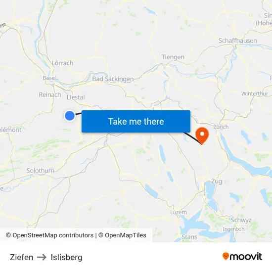 Ziefen to Islisberg map