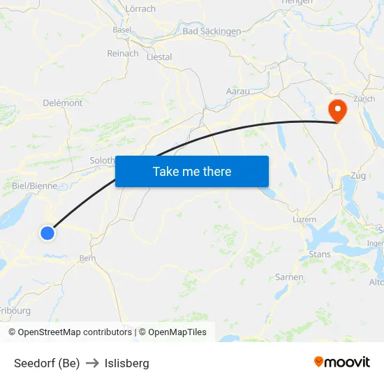 Seedorf (Be) to Islisberg map
