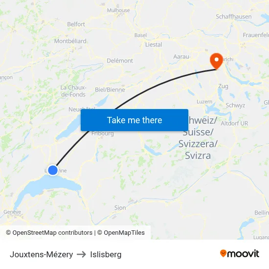 Jouxtens-Mézery to Islisberg map