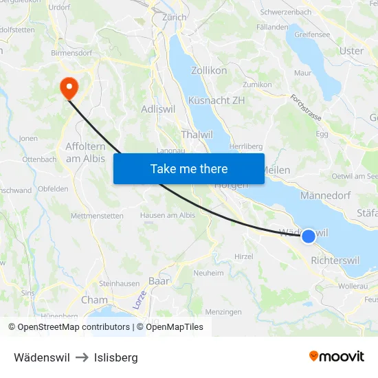 Wädenswil to Islisberg map