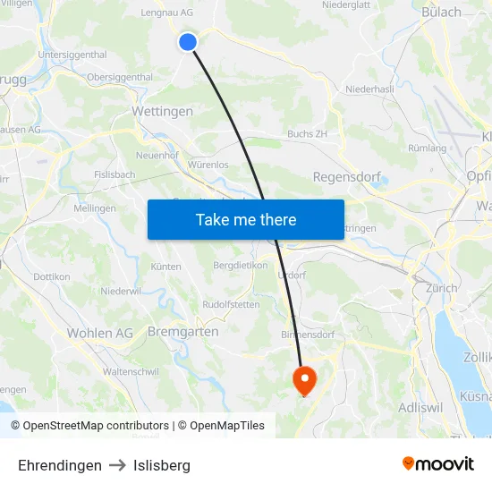 Ehrendingen to Islisberg map