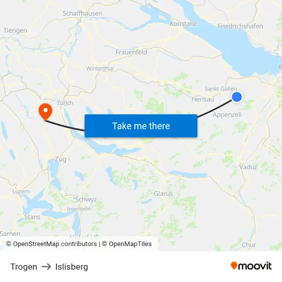 Trogen to Islisberg map