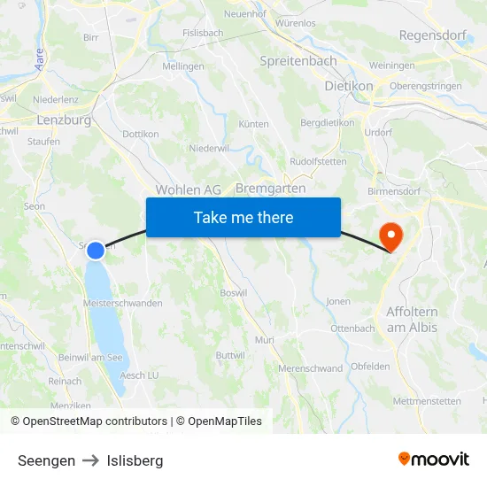 Seengen to Islisberg map