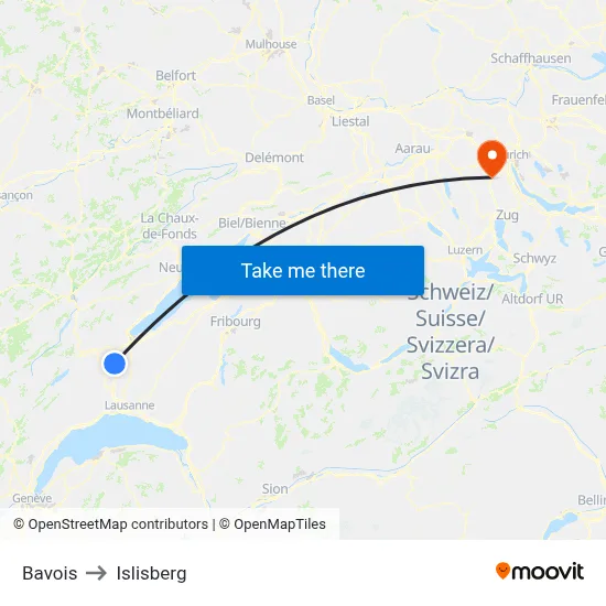 Bavois to Islisberg map