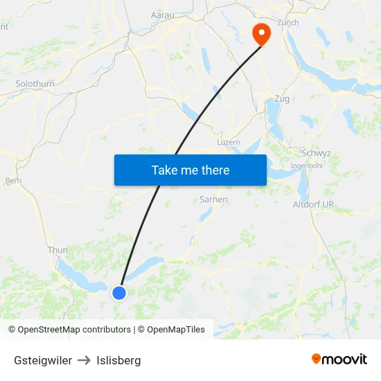 Gsteigwiler to Islisberg map