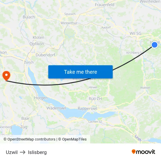 Uzwil to Islisberg map