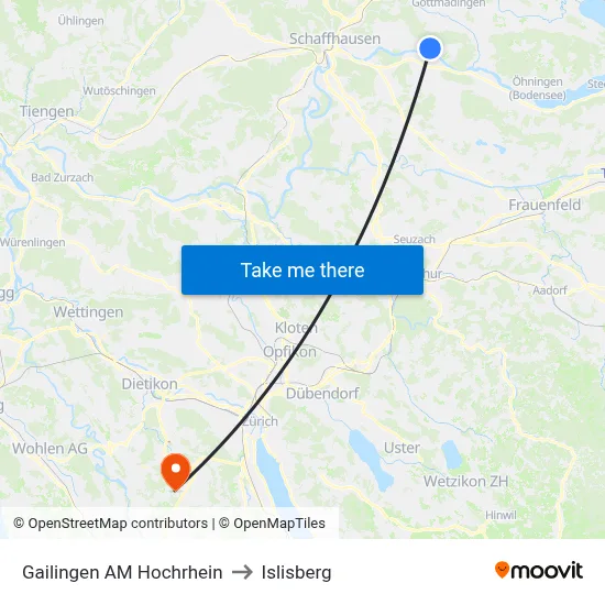 Gailingen AM Hochrhein to Islisberg map