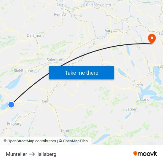 Muntelier to Islisberg map