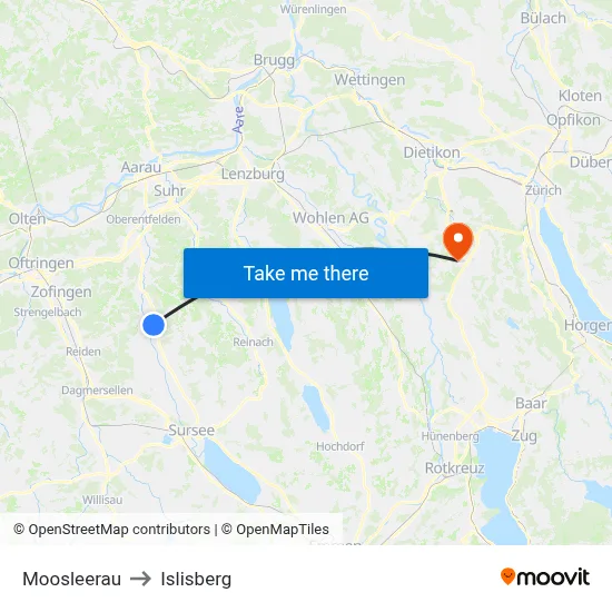 Moosleerau to Islisberg map