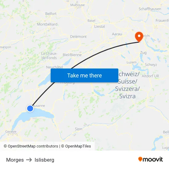Morges to Islisberg map