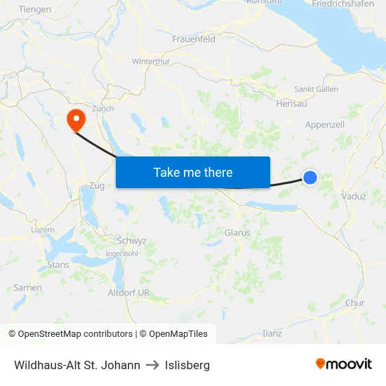 Wildhaus-Alt St. Johann to Islisberg map