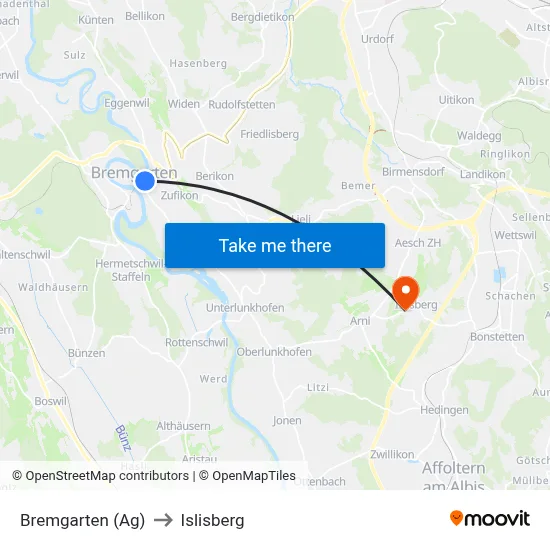 Bremgarten (Ag) to Islisberg map