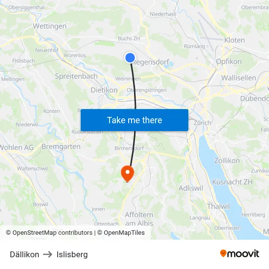 Dällikon to Islisberg map