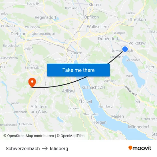 Schwerzenbach to Islisberg map