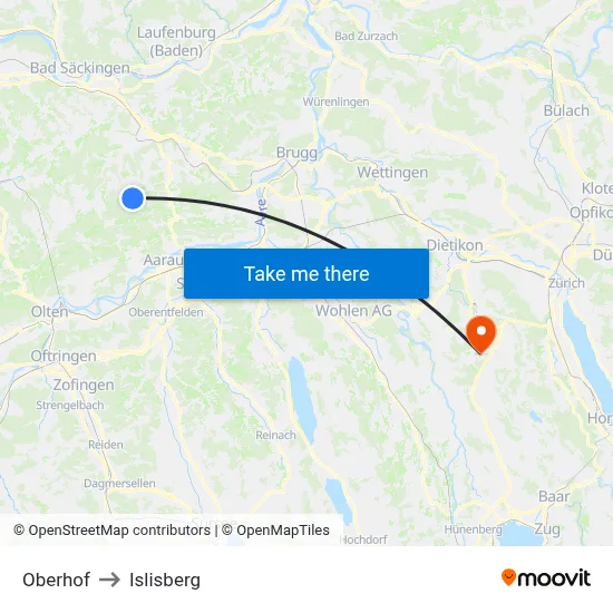 Oberhof to Islisberg map