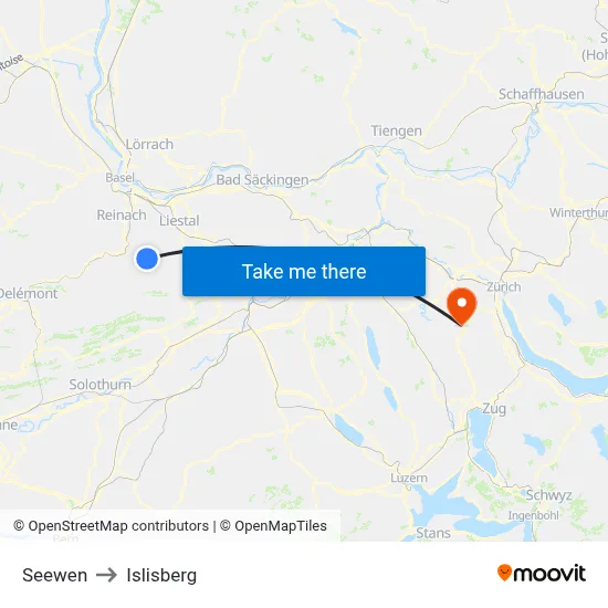 Seewen to Islisberg map