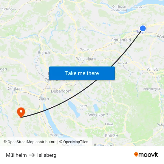 Müllheim to Islisberg map