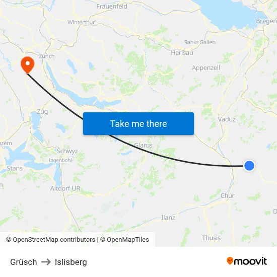 Grüsch to Islisberg map