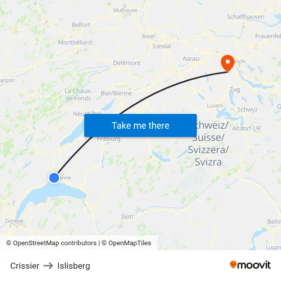 Crissier to Islisberg map