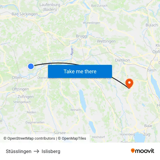 Stüsslingen to Islisberg map