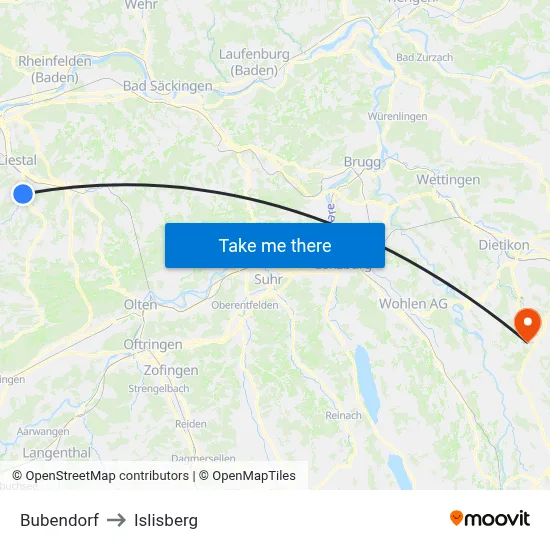 Bubendorf to Islisberg map