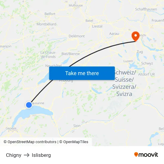 Chigny to Islisberg map