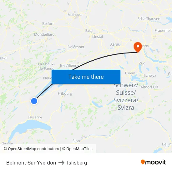 Belmont-Sur-Yverdon to Islisberg map
