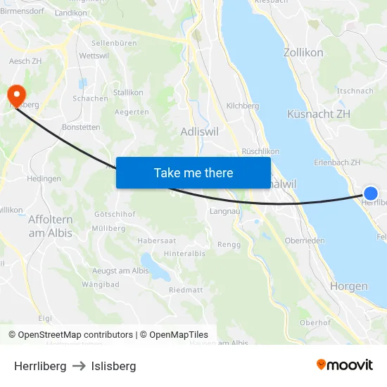 Herrliberg to Islisberg map