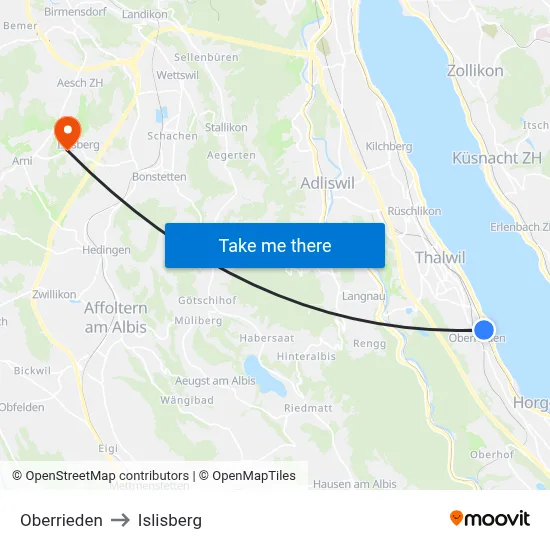 Oberrieden to Islisberg map