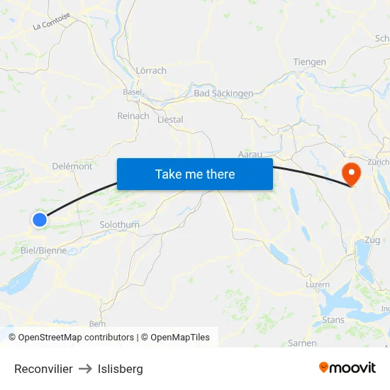 Reconvilier to Islisberg map