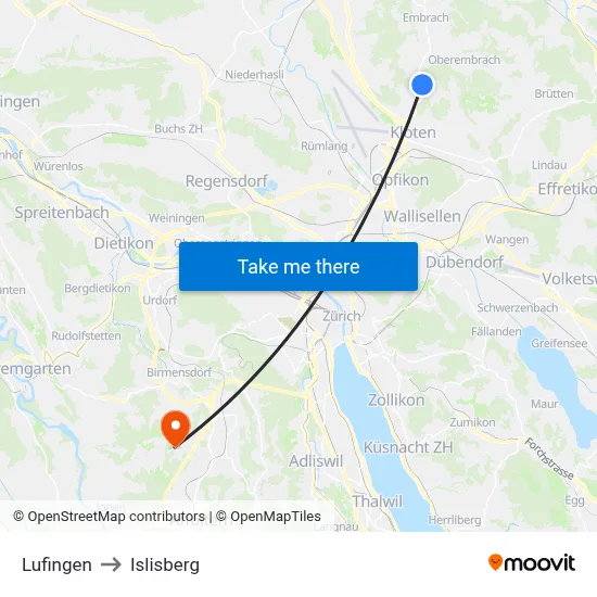 Lufingen to Islisberg map