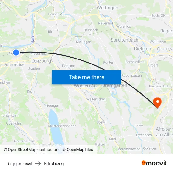 Rupperswil to Islisberg map
