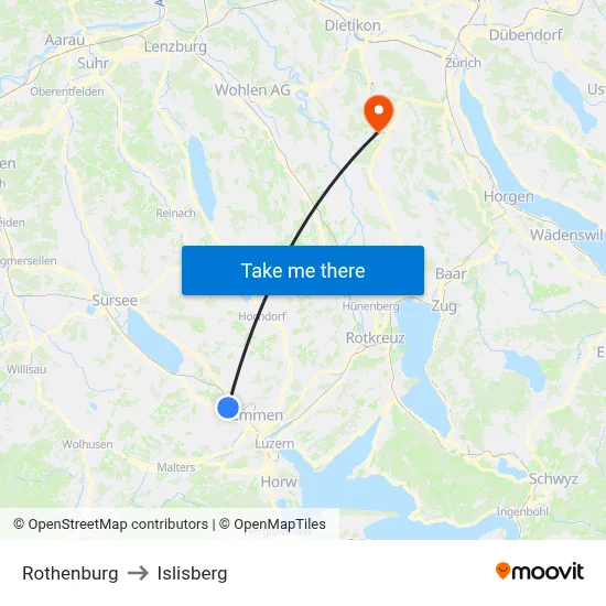 Rothenburg to Islisberg map