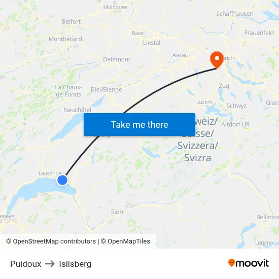 Puidoux to Islisberg map