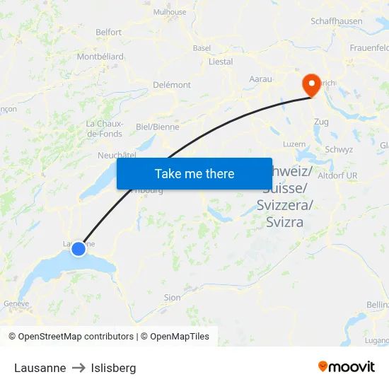 Lausanne to Islisberg map