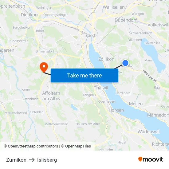 Zumikon to Islisberg map