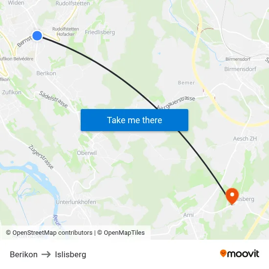 Berikon to Islisberg map