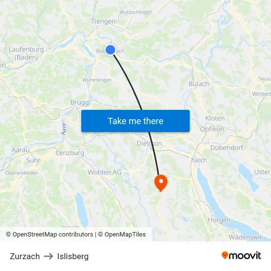 Zurzach to Islisberg map