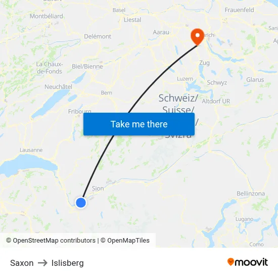 Saxon to Islisberg map
